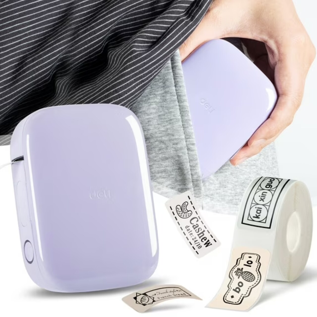 Label Maker Machine, Portable Bluetooth Label Printer with Tape, Inkless Label Maker Handheld for Home Office Organization, Purple